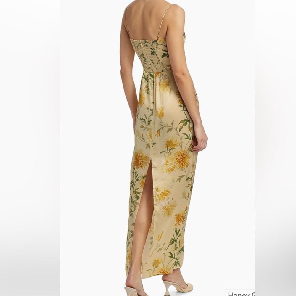 Reformation Frankie Silk Maxi Dress Gown Honeyglow Floral Party Wedding, SIZE 0 - Picture 3 of 12